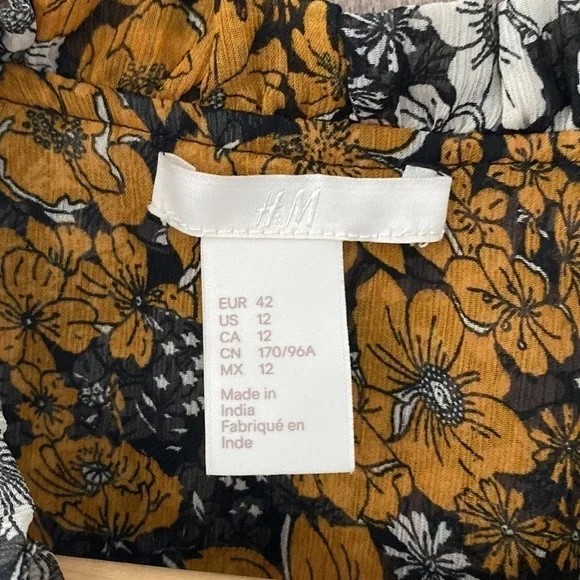 H&m Floral Button Sheer Long Sleeve Blouse Women’s Size 12 - Picture 8 of 15